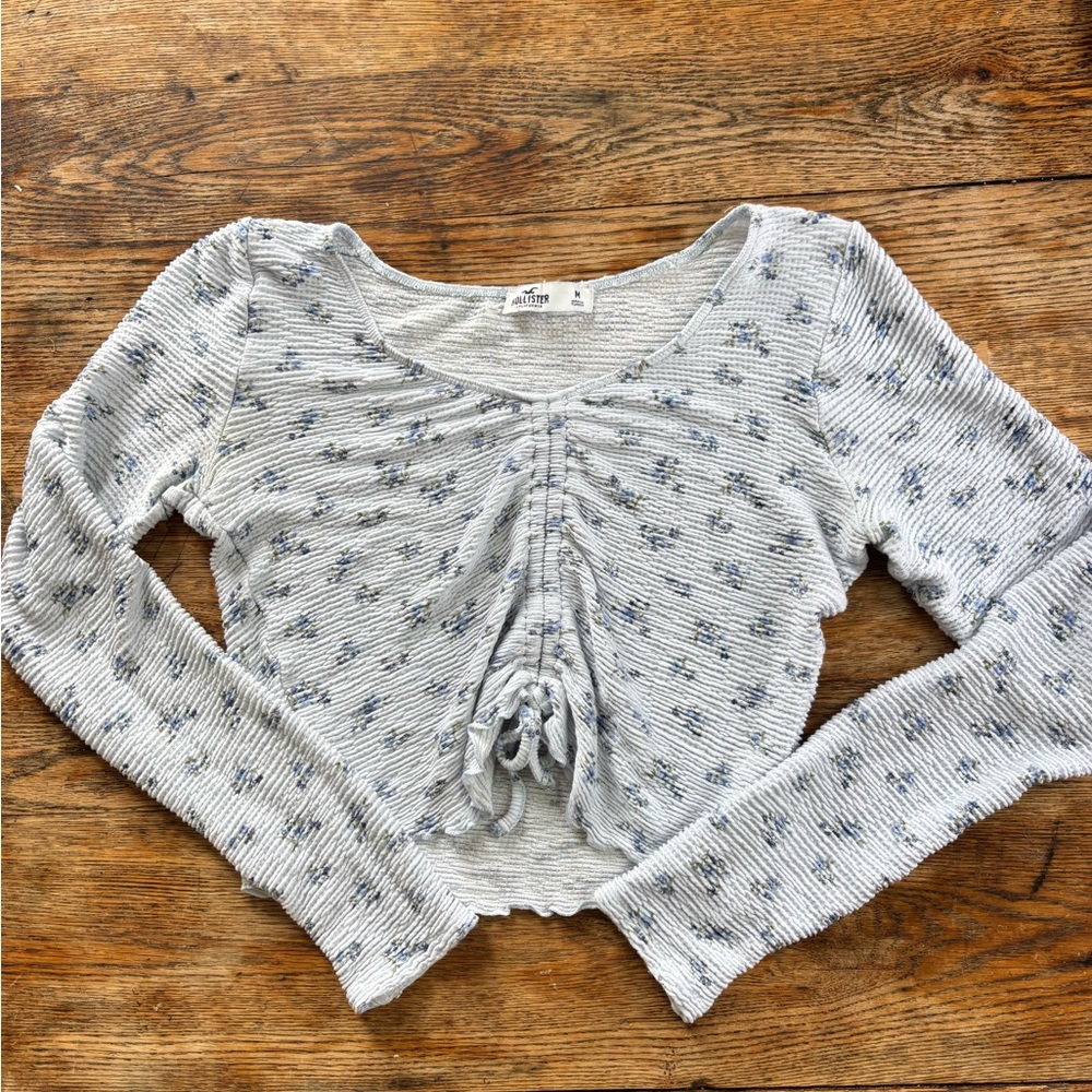 Hollister Light Blue Floral Ruched Crop Top